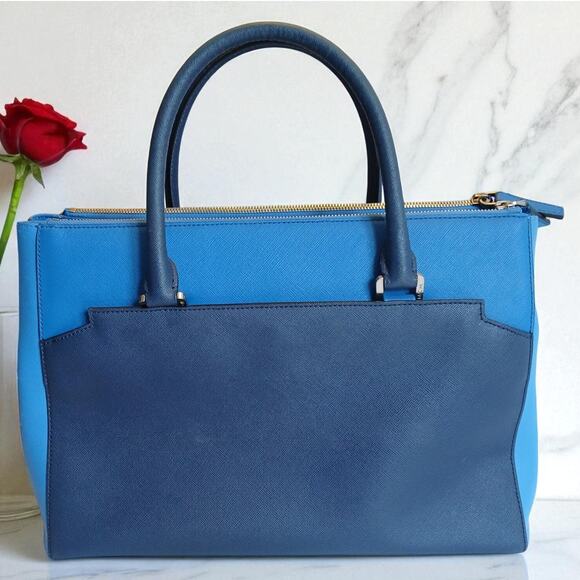 MCM Saffiano Leather Handbag Two-Tone Blue - Picture 2 of 16